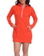 Spicy Orange Beach Coverup Long Sleeve Swim Dress with Hood
