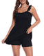 Women's Ruffle Strap Smocked Romper Dress with Built in Quick Slip Shorts and Pockets