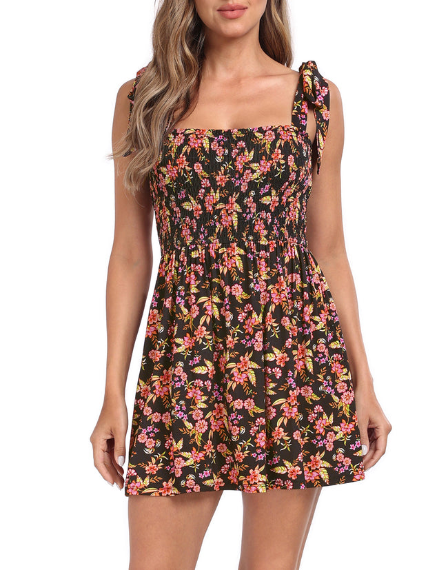 Romper Dress with Built In Shorts Smocked Mini – side view