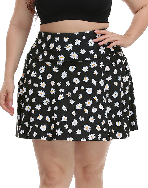 Black Daisy Plus Size Tennis Skort Pleated Golf Skirt with Shorts