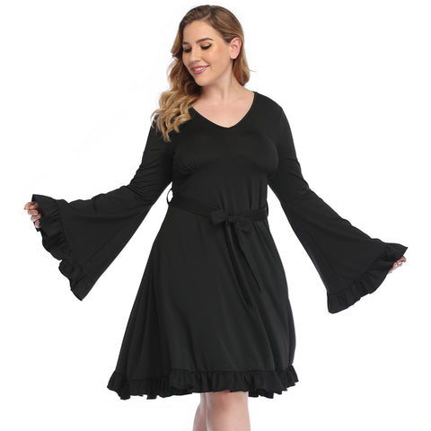 Black Plus Size Bell Sleeve Dress