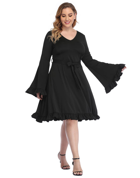 Black Plus Size Bell Sleeve Dress