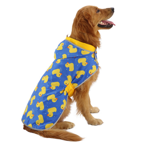 Reversible Yellow & Ducks Dog Raincoat with Hood