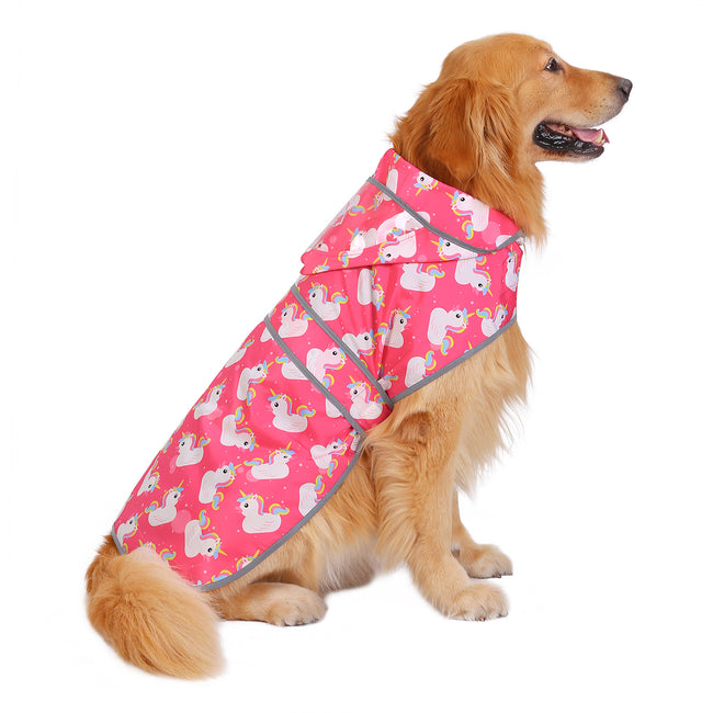 Pink Unicorn Duck Dog Raincoat Clear Hood in Unicorn Ducks Pink – back view