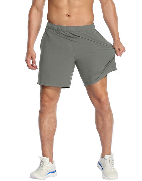 Gray Workout Shorts with Black Compression Liner 7 inch Inseam