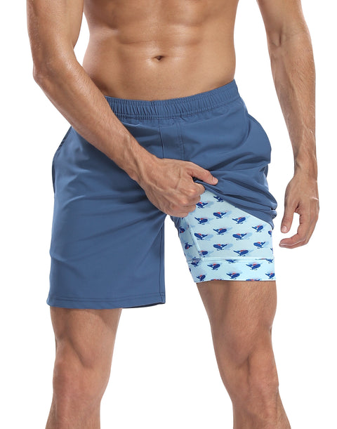 Blue Workout Shorts with Screamin' Eagle Compression Liner 7 inch Inseam