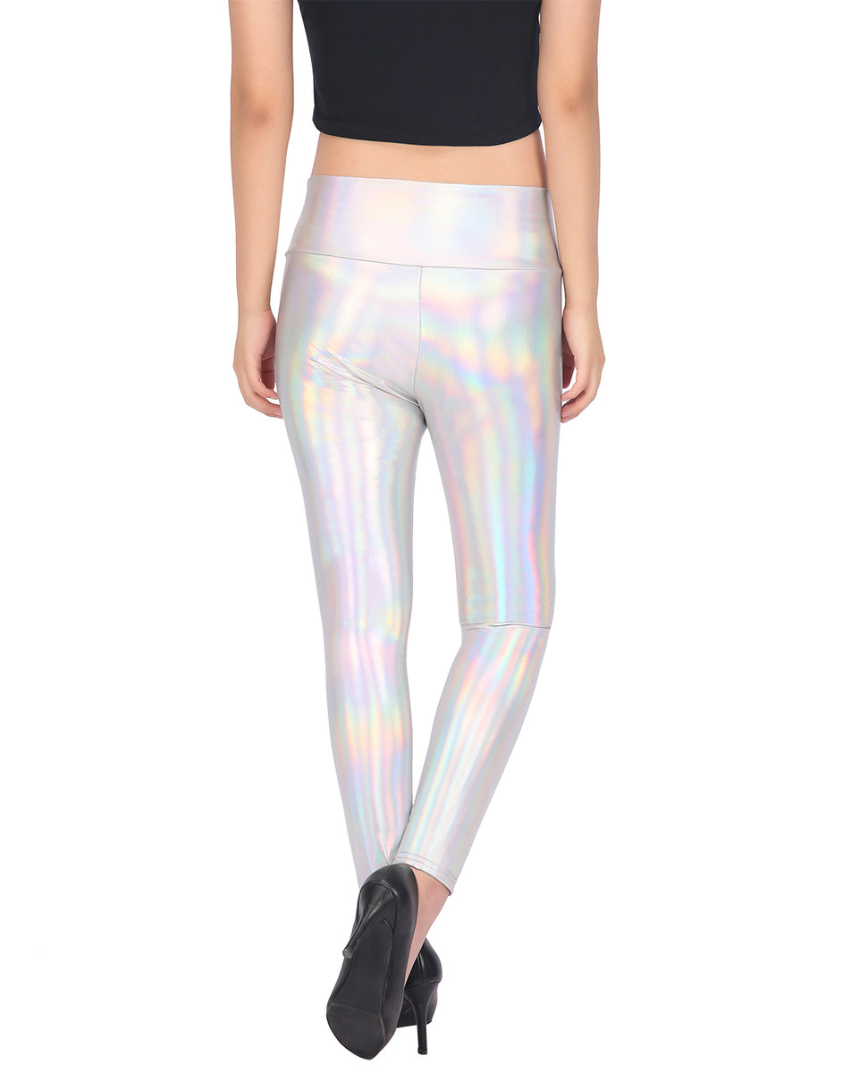 Holographic Shiny Leggings Liquid Metallic Pants Iridescent Tights – ShopHDE