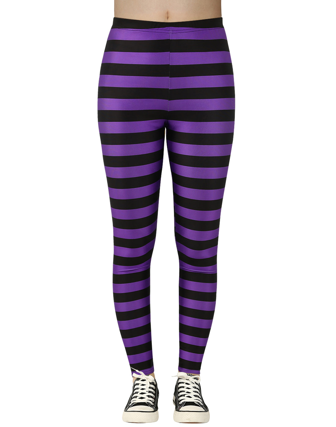 Black and Purple Striped Leggings Women's – back view