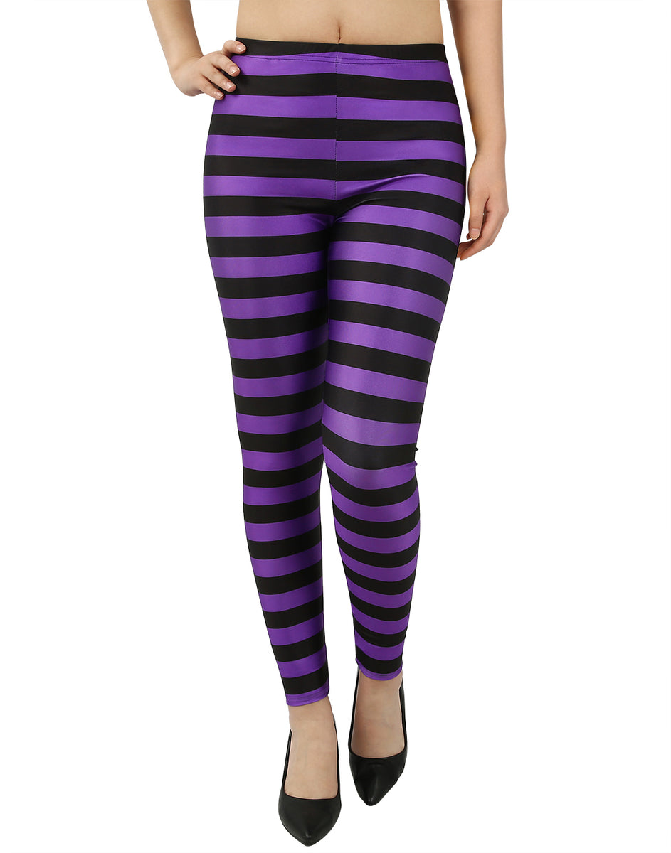 Plus size purple deals and black striped leggings