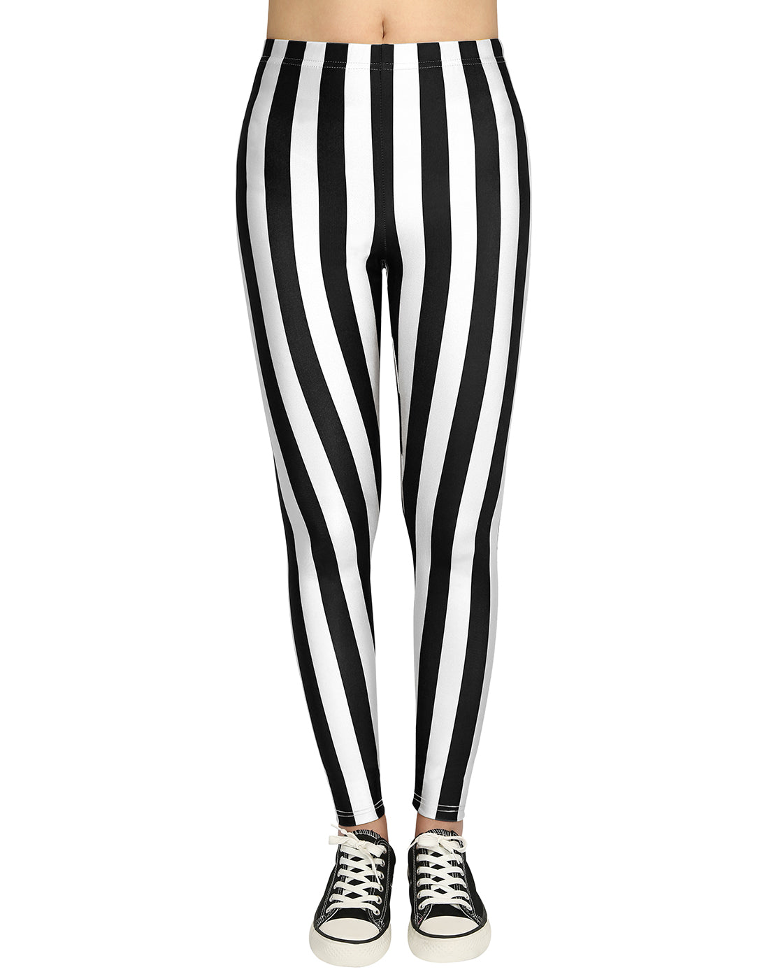 Black and White Striped Leggings Women's – back view