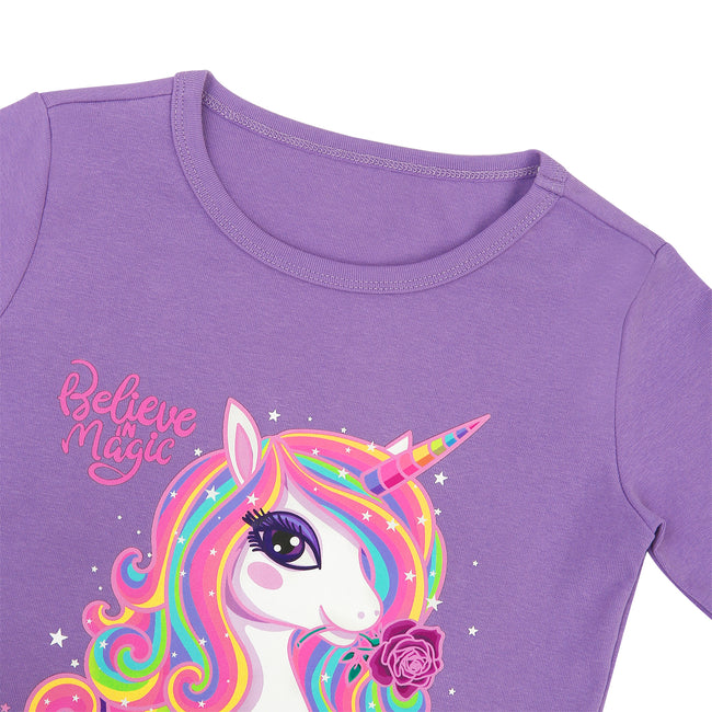 Purple Unicorn Girls Pajama Set + Doll Outfit – side view