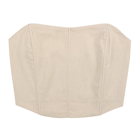 Women's Strapless Linen Corset Crop Top