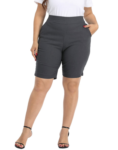 Plus Size Pull On Bermuda Shorts with Pockets and 10" Inseam