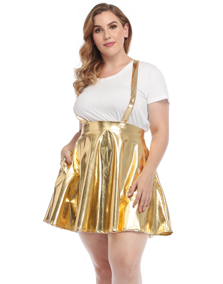 Plus Size Metallic Suspender Skirt – ShopHDE
