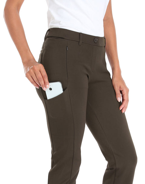 Straight Leg Pull On Yoga Dress Pants with 8 Pockets - 30" Inseam