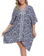Navy Damask Plus Size UPF 30+ Short Kaftan Cover Up Oversize Dress