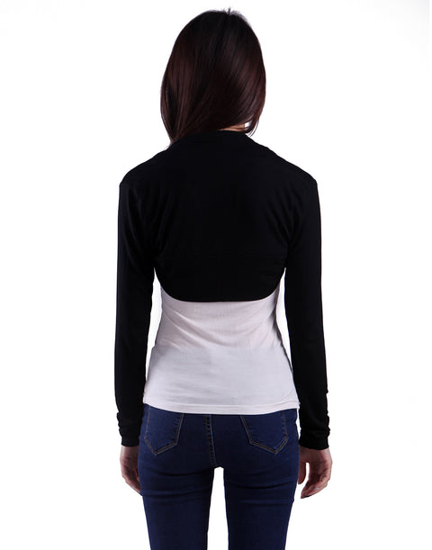 Black Open Front Shrugs Long Sleeve Bolero Cropped Cardigan Sweater