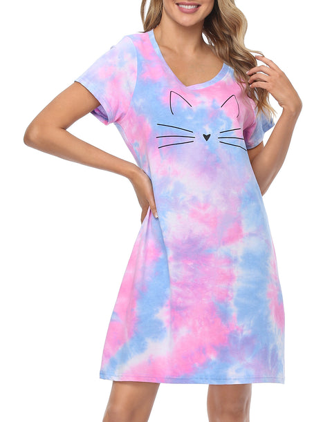 Cute Cat Short Sleeve Sleep Dress