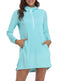 Blue Beach Coverup Long Sleeve Swim Dress with Hood