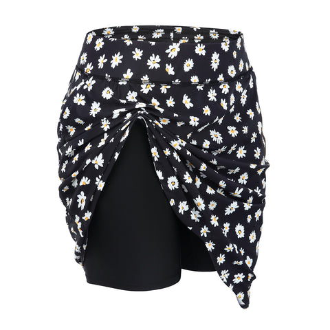 Black Daisy Plus Size Skort Skirt with Bike Shorts and Pockets