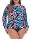Hawaiian Black Plus Size Long Sleeve Rash Guard for Women