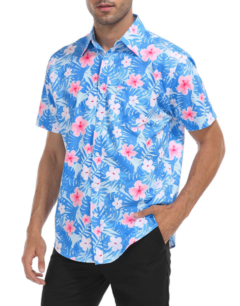 Mens Short Sleeve Button Down Hawaiian Dress Shirt