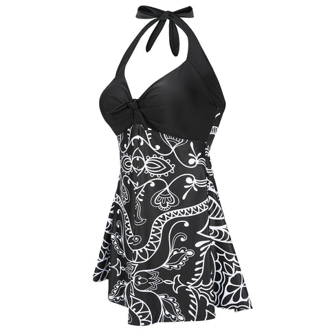 Black & White Abstract Print One Piece Swimdress