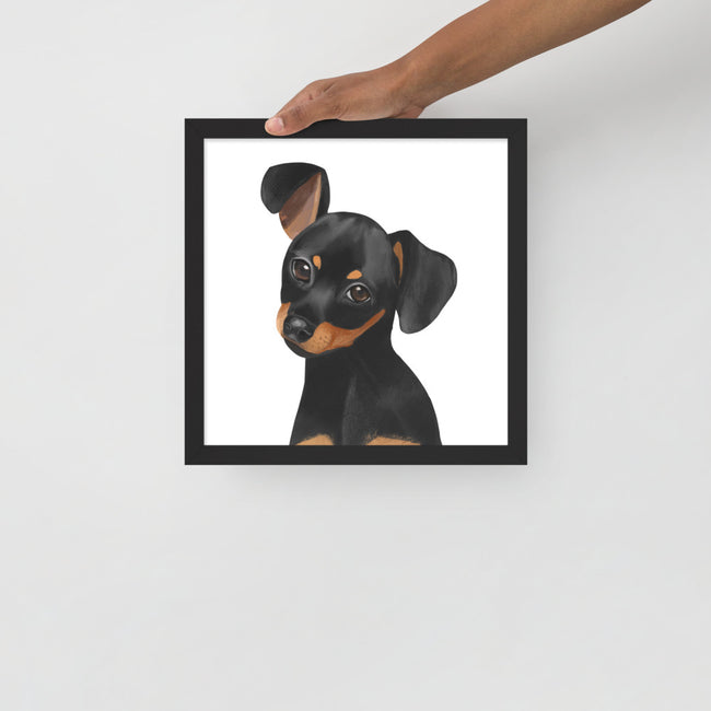Dachshund Framed Poster Breed Wall Art in Black – close-up detail