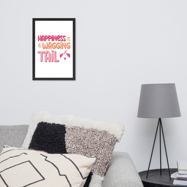 Happiness is a Wagging Tail Framed Poster in Black – alternate view