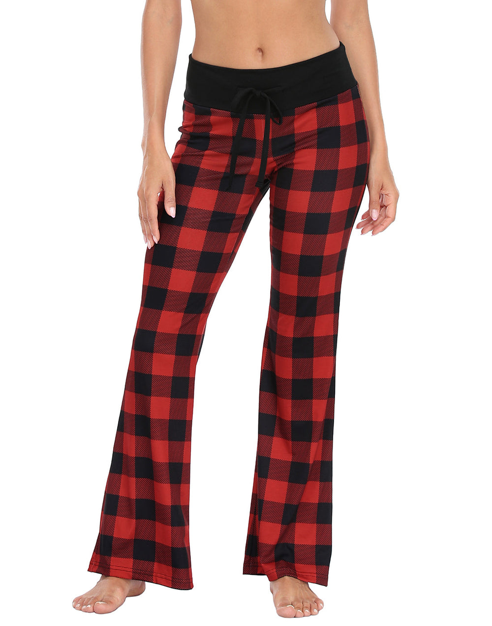 Buffalo Plaid pajama pants with a black drawstring waistband