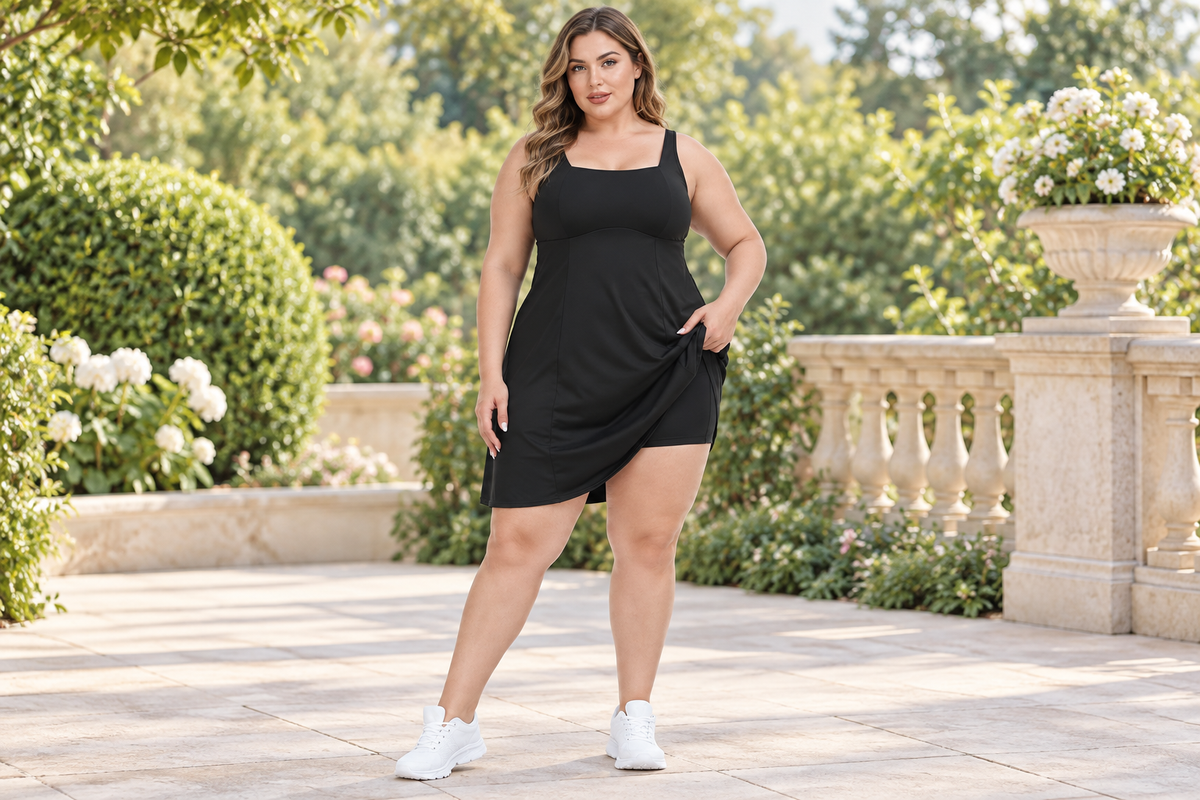 HDE plus size athletic dress with pockets in its built-in shorts