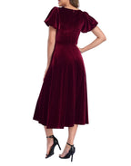 Women's Velvet Midi Dress with Pockets - Burgundy - PT04