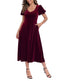 Women's Velvet Midi Dress with Pockets - Burgundy - MAIN