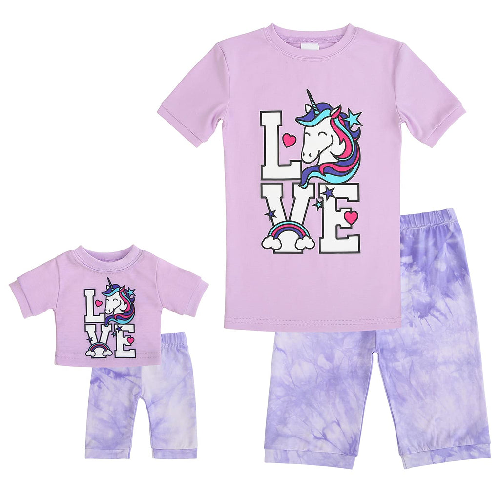 HDE Girls Unicorn Pajamas with Matching Doll Outfit Cotton Pajama Set for Girls Unicorn Love - 10