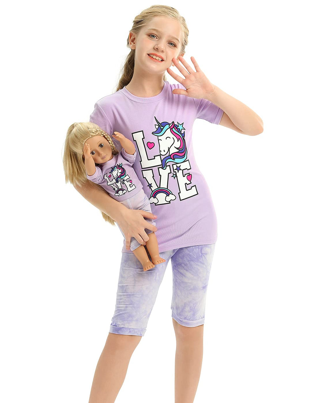 HDE Girls Unicorn Pajamas with Matching Doll Outfit Cotton Pajama Set for Girls Unicorn Love - 10