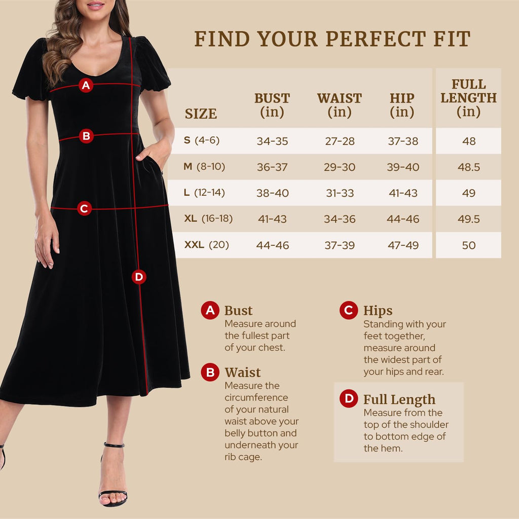 Women's Velvet Midi Dress with Pockets - Black - PT02