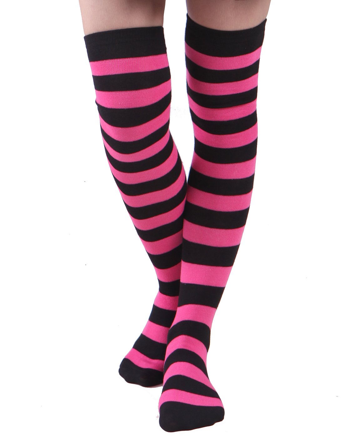 Thigh High Socks - HDE - P. Black & Green Stripes