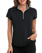 Golf Shirts for Women - LRD - Black / Pink Argyle