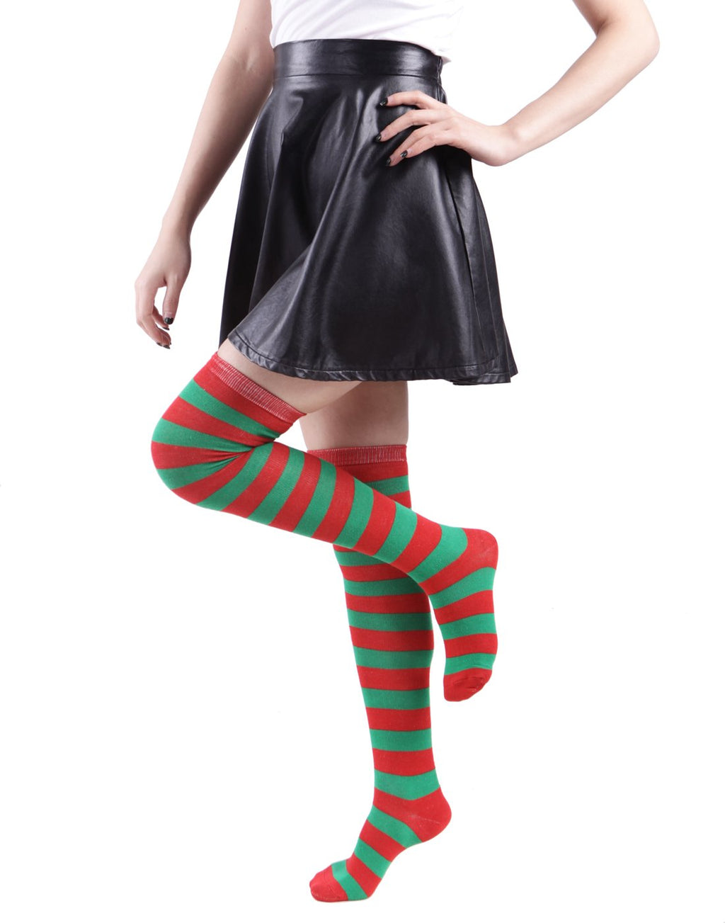Thigh High Socks - HDE - M. Black & Purple Stripes