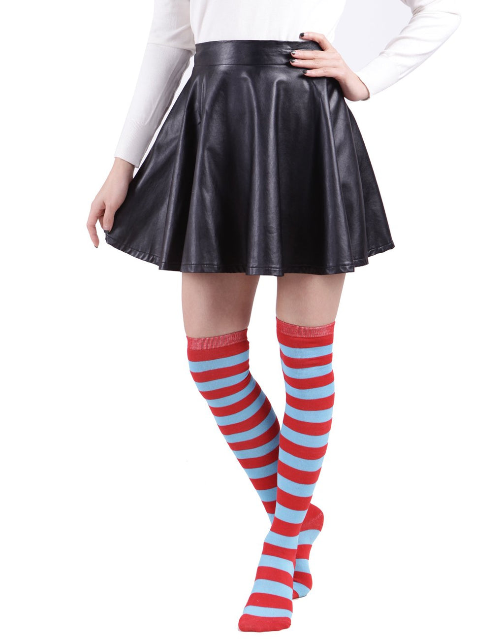 Thigh High Socks - HDE - A. Blue & Red Stripes