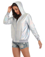 Silver Jacket for Women - HDE - Holographic
