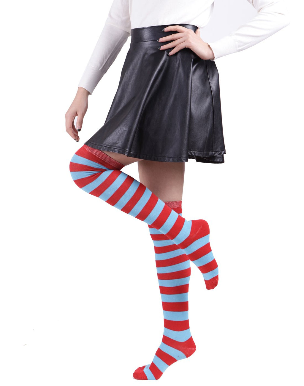 Thigh High Socks - HDE - F. Red & Green Stripes