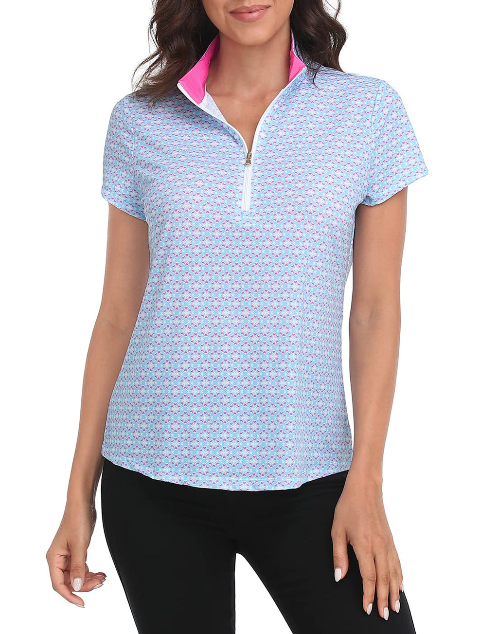 Golf Shirts for Women - LRD - Polka Dots / Pink Aloha