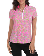 Golf Shirts for Women - LRD - Pink Paisley / White