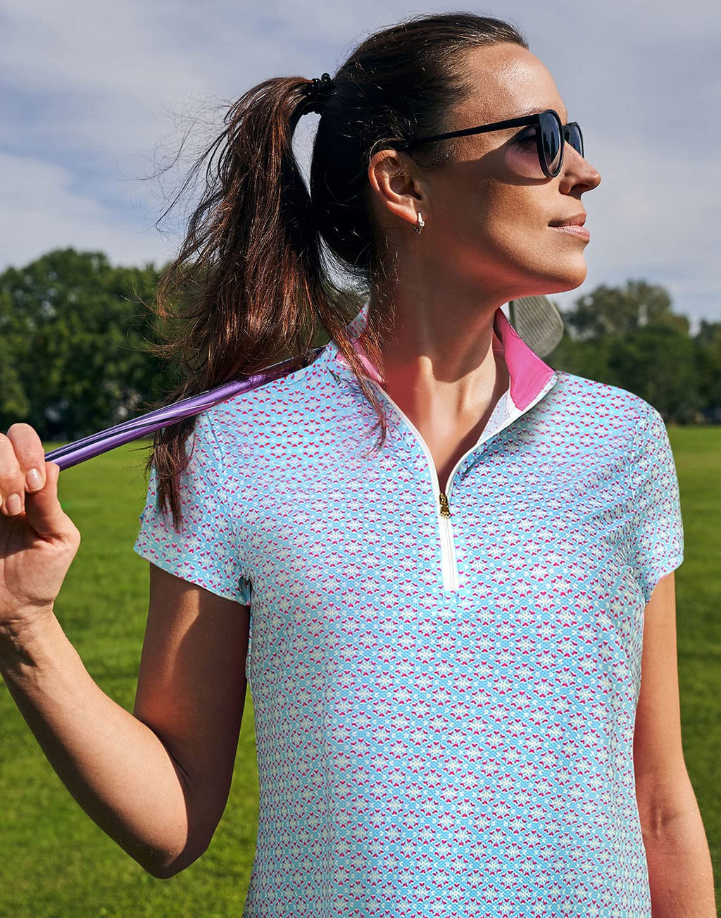 Golf Shirts for Women - LRD - Purple / Watercolor Floral