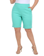 Plus Size Pull On Bermuda Shorts with Pockets and 10" Inseam