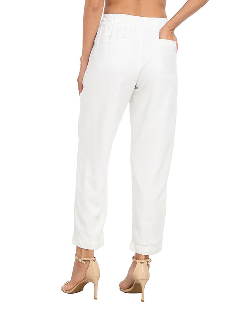Linen Blend Summer Drawstring Ankle Pants with Pockets