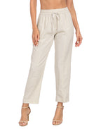 Linen Blend Summer Drawstring Ankle Pants with Pockets
