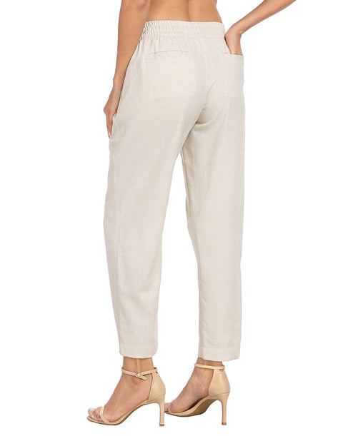 Linen Blend Summer Drawstring Ankle Pants with Pockets