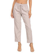 Linen Blend Summer Drawstring Ankle Pants with Pockets